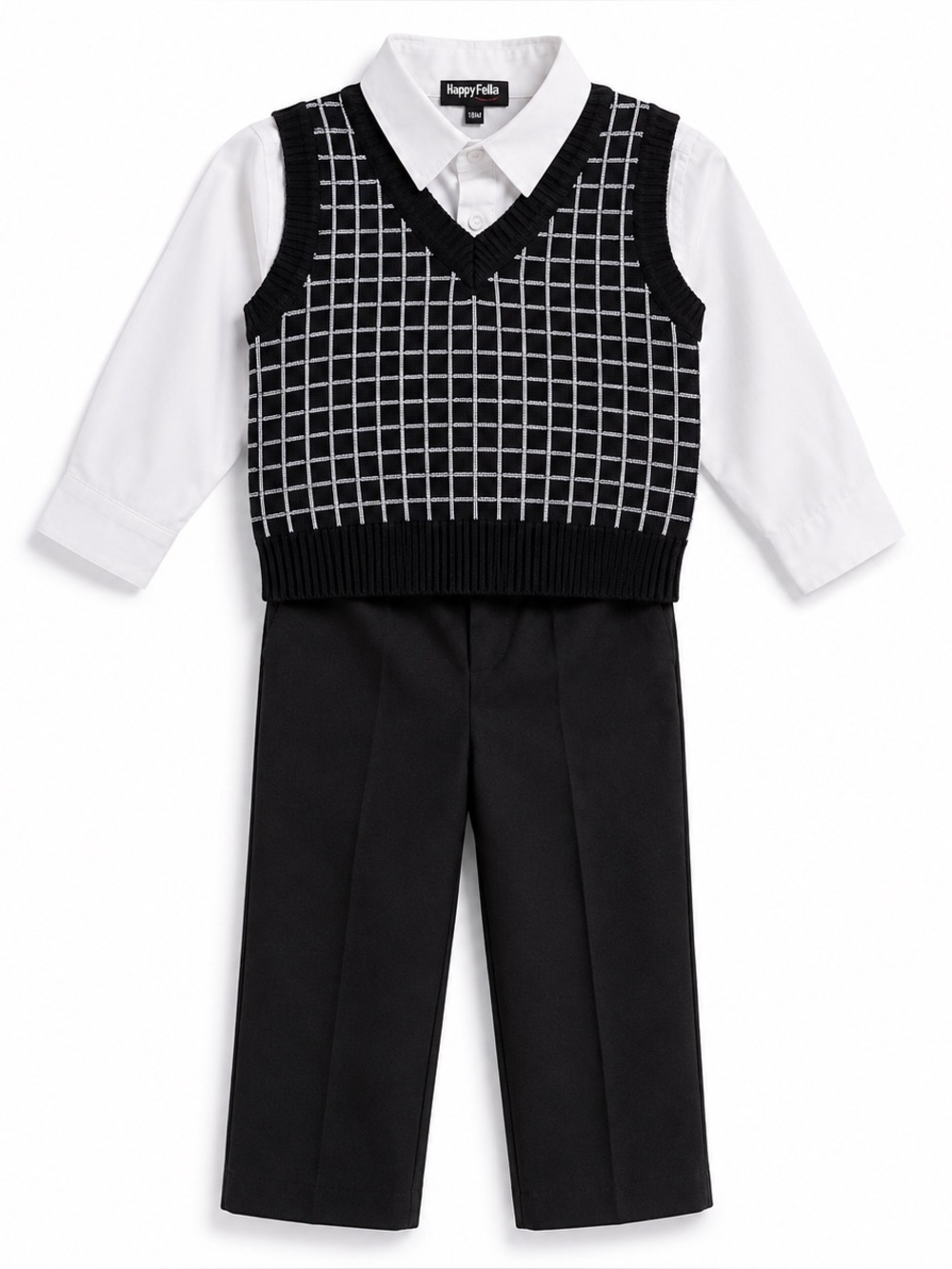 HappyFella 3 Pc Baby Boy Formal Outfit 18M Vest Dress Shirt Pants Set